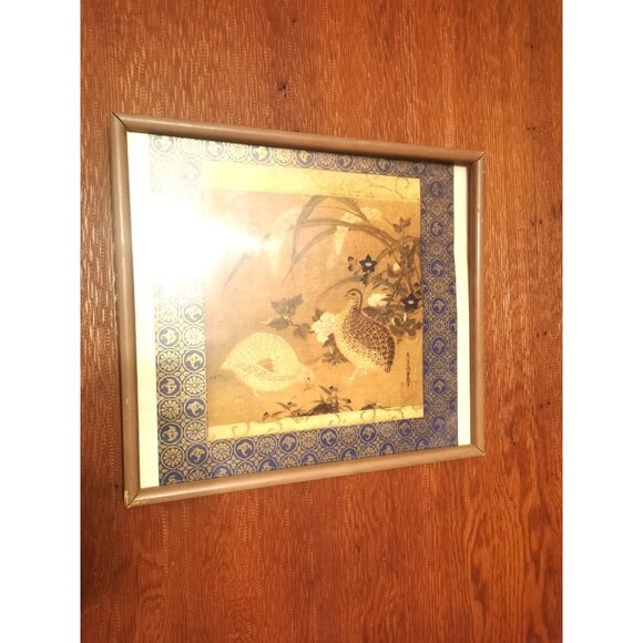 Tosa Mitsuoki Framed Woodblock Print Quail &Flowers Japan DAMAGED FRAME DISCOUNT - Picture 5 of 9